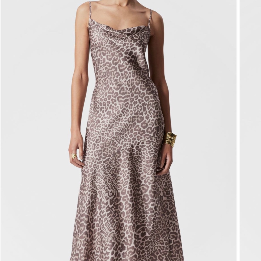 & other stories satin slip midi dress in leopard print